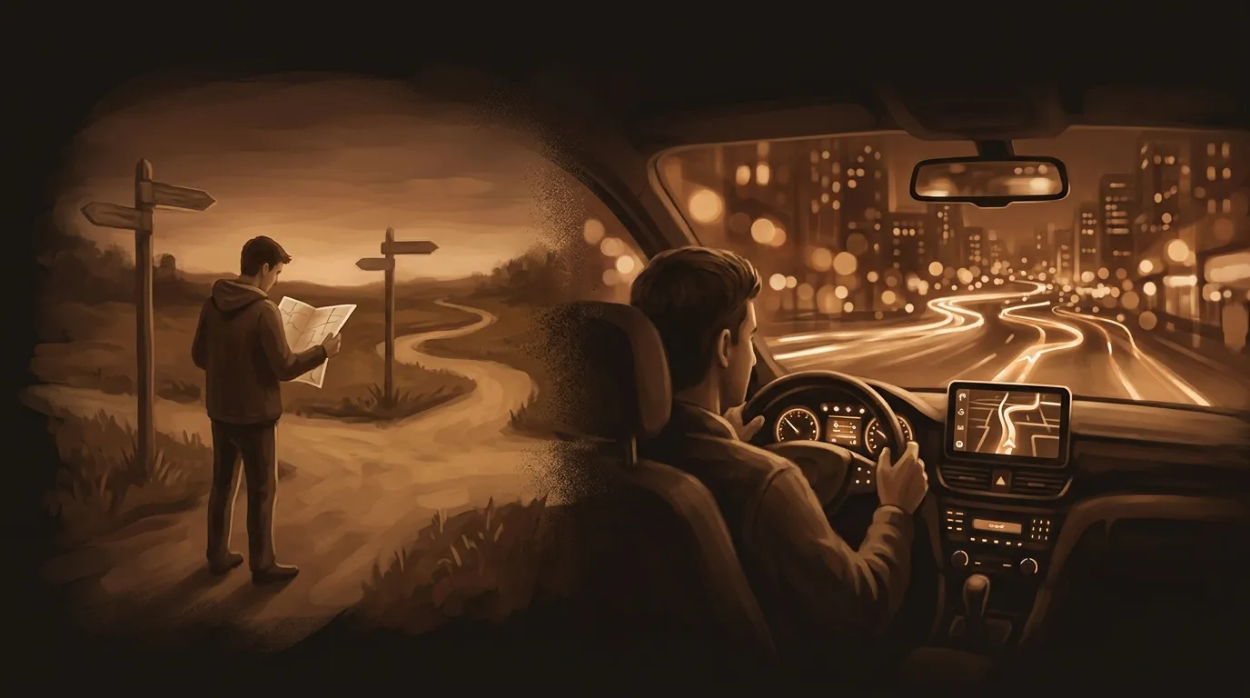Chat mode as a person asking directions versus agent mode as a driver with live navigation