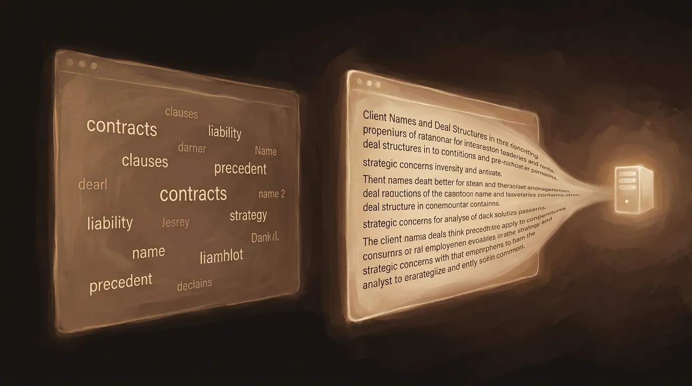 Keyword legal search revealing nothing versus AI prompt revealing complete client matter details