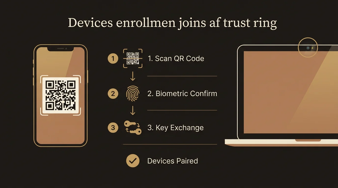 Device enrollment via QR code with biometric confirmation